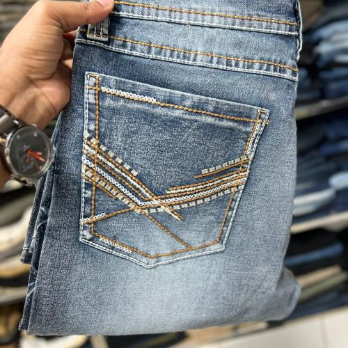 Pant--Jeans Pant Denim Fabric-Classic Distressed Jeans Straight Fit